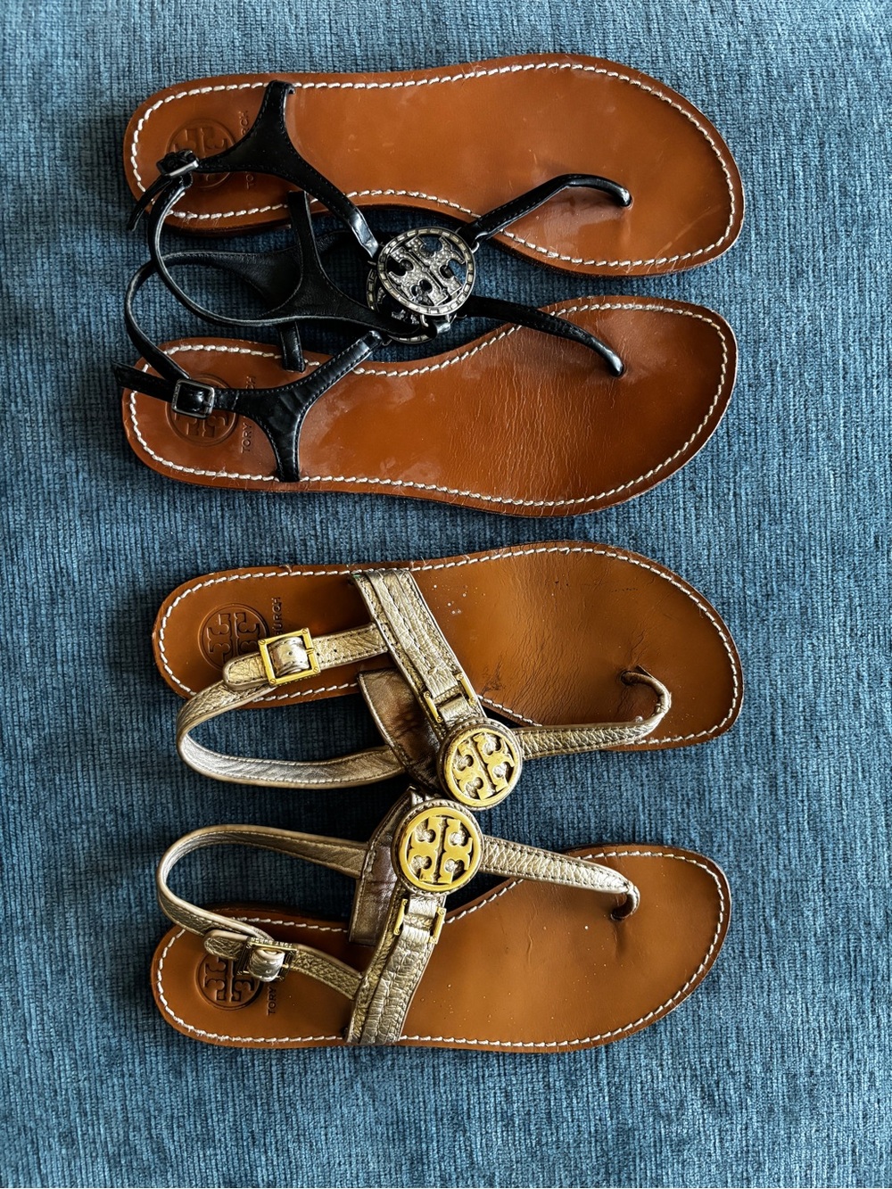 Tory Burch Dual Pair Miller Thong Sandals - Black & Gold